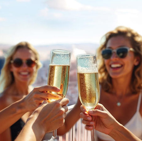 People at an outdoor lounge and drinking